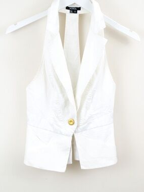 XOXO Racer Back 1 Button Vest  Stretch Back Detail White w/Gold Button Size S